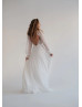 Long Sleeves Ivory Chiffon Lace Keyhole Back Wedding Dress